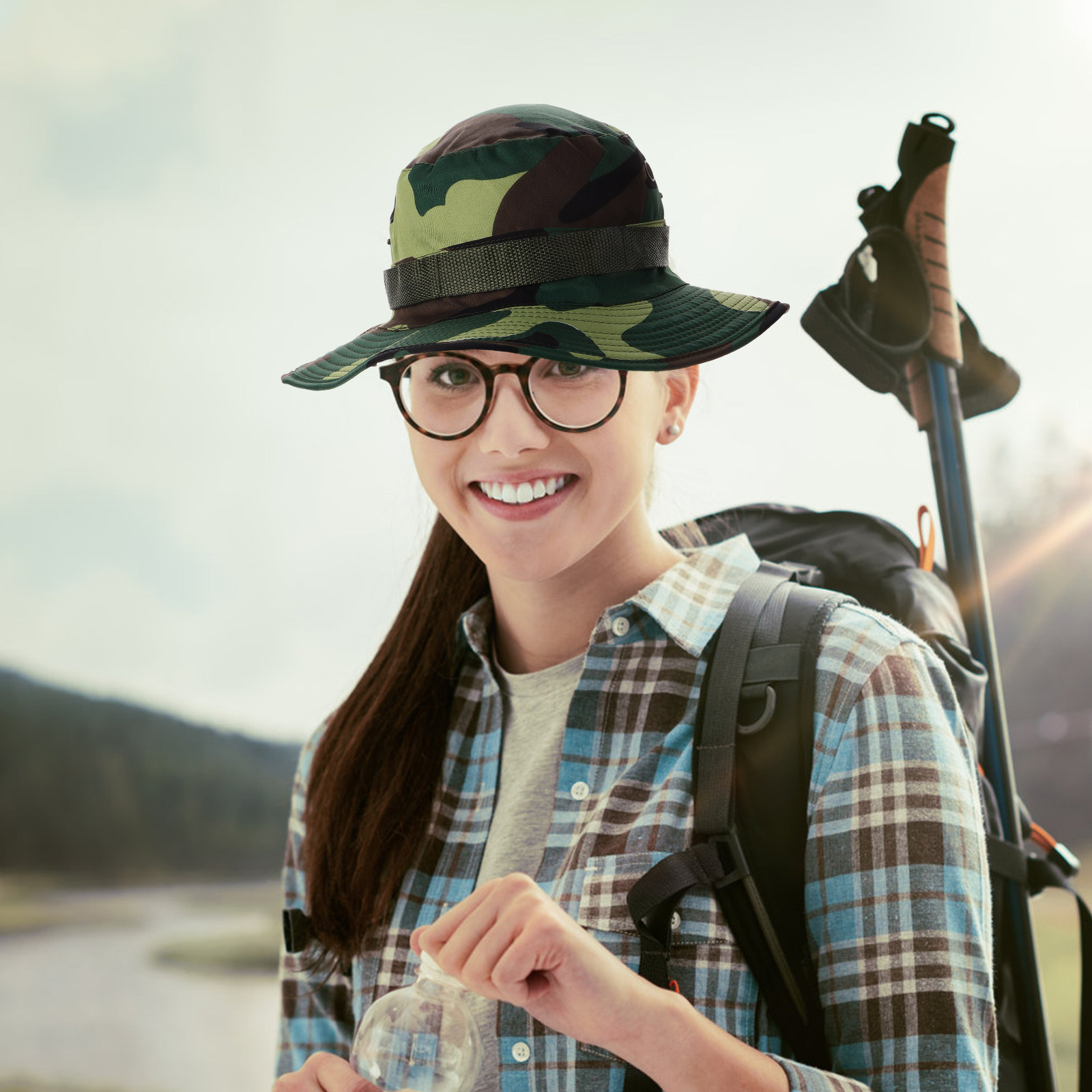 Outdoor Adventure Girl - Heren bucket hat met camouflage-design, zonbeschermende