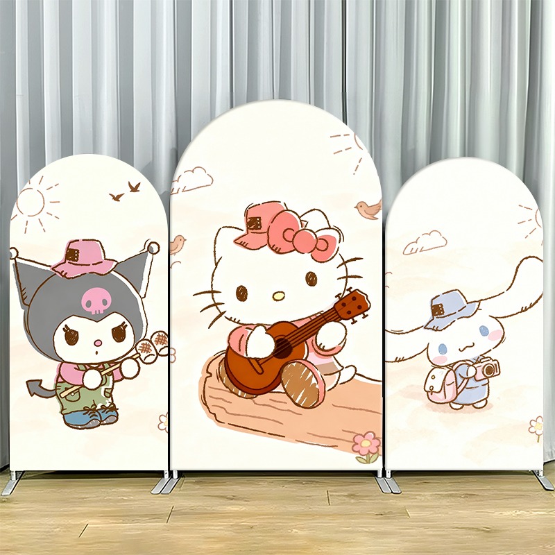 Outdoor Adventure Friends - 2D platte boog achtergrondafdekking enkellaags niet-rekbare